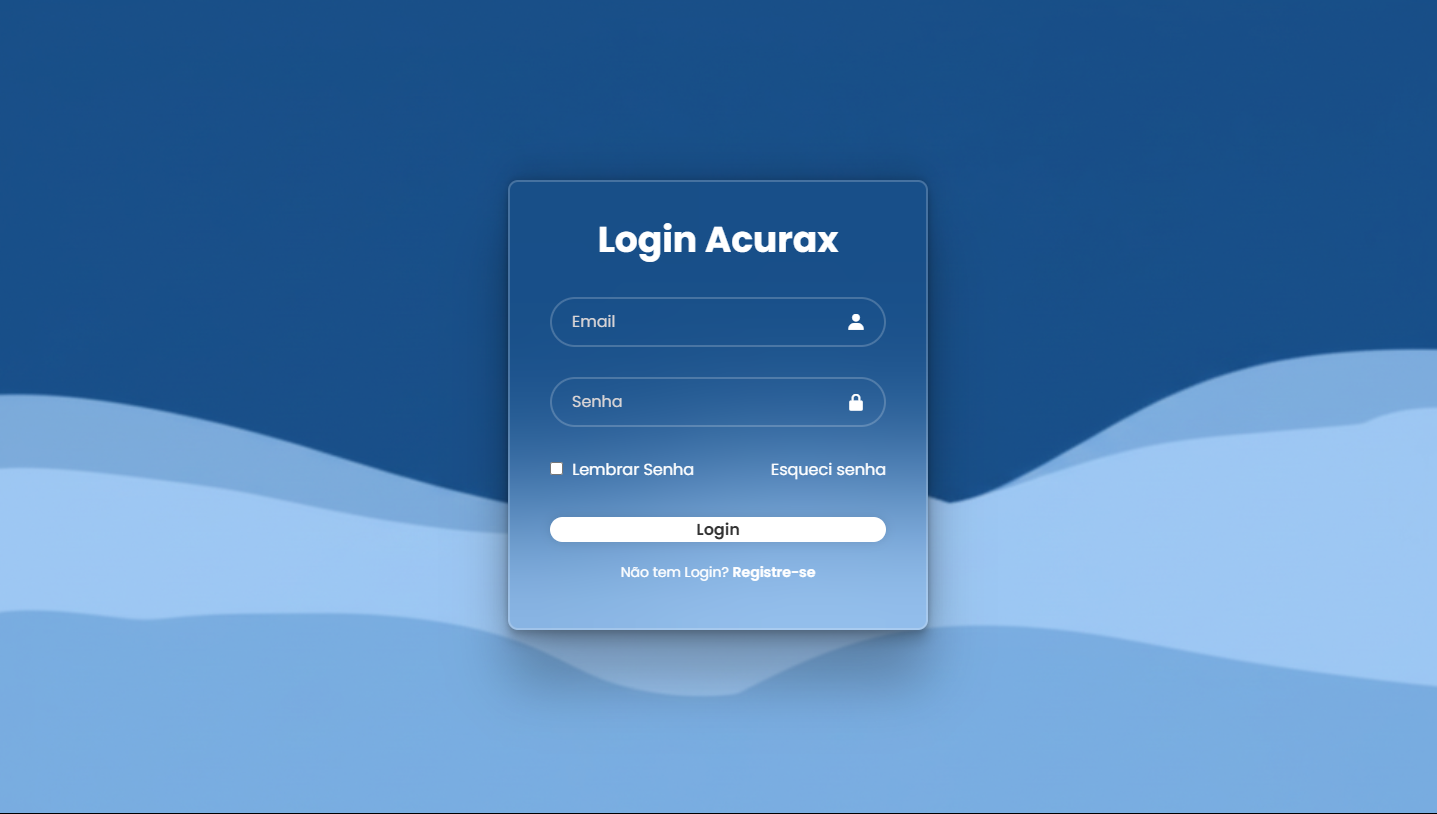 Preview de uma página de login com fundo azul.